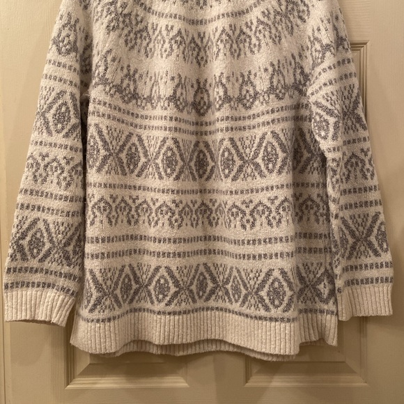#32 J Jill Sweater Fair Isle White Gray Oversized Round Neck WM SZ M Warm Cozy - Picture 5 of 13